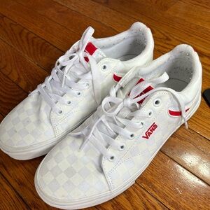 Women 9.5 Vans White and Red Checkered Sneakers